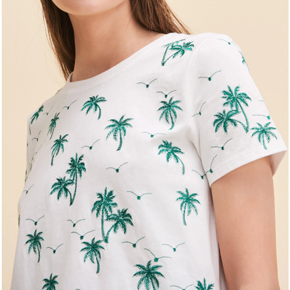 Maje Tops - MAJE Tanzanie Embroidered Palm Tree T-Shirt Crewneck Short Sleeve Ecru Size M